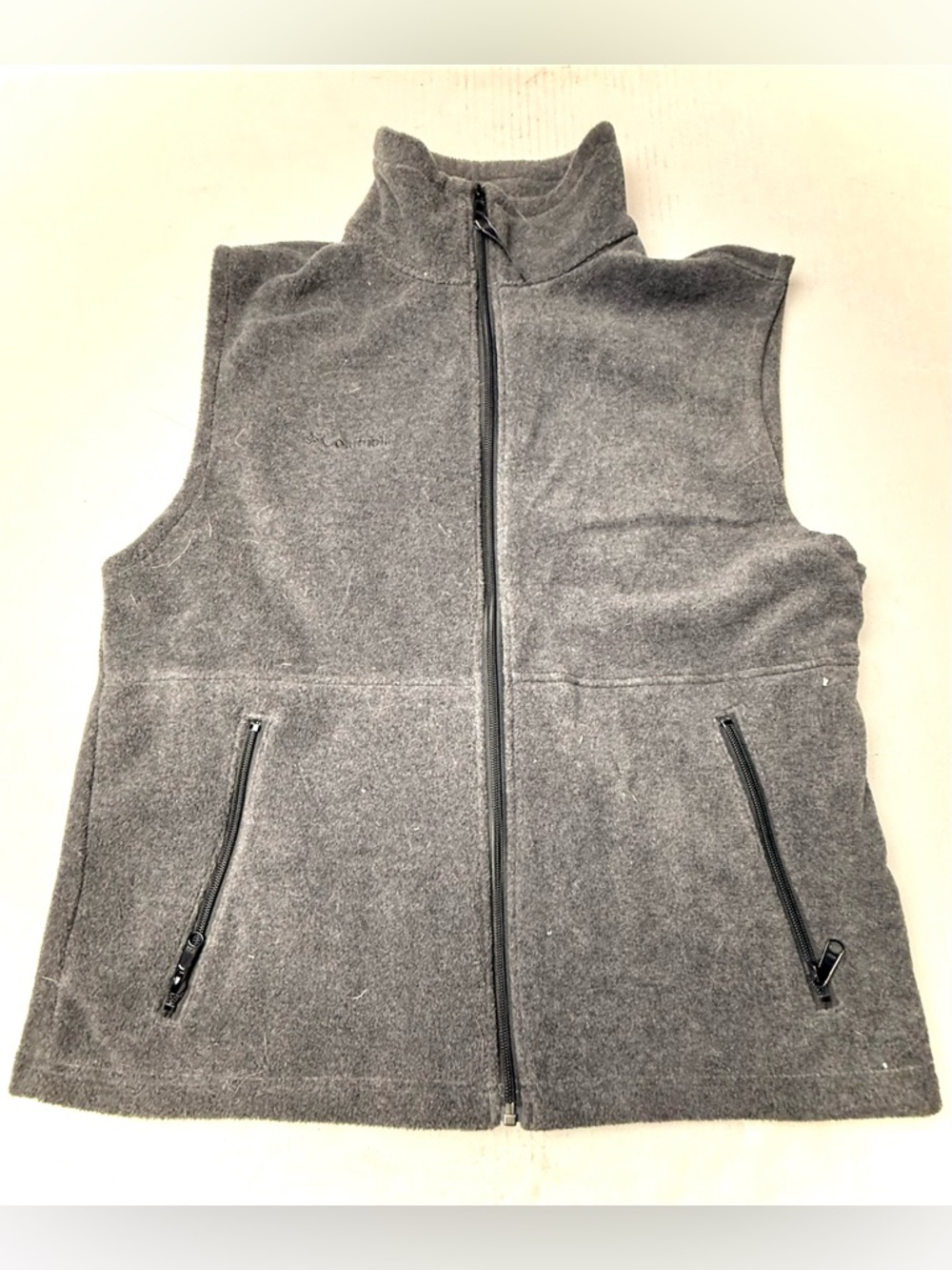 Columbia Fleece Vest Men's Medium Gray Full Zip High Neck Outdoor Workwear